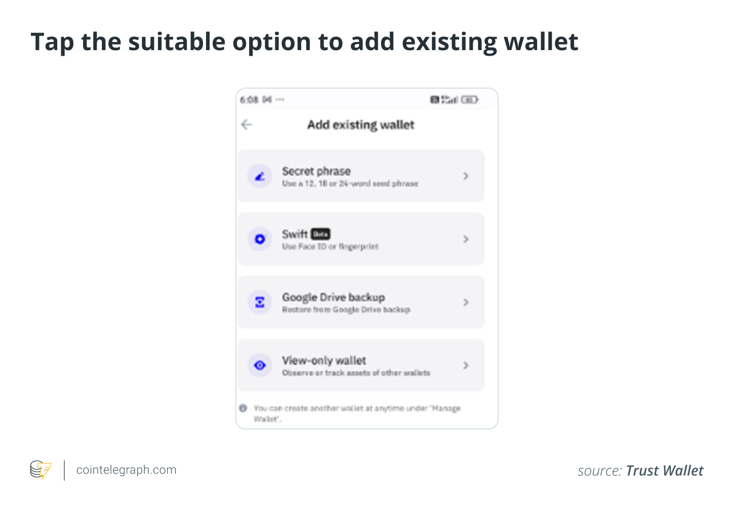 Tap the suitable option to add existing wallet