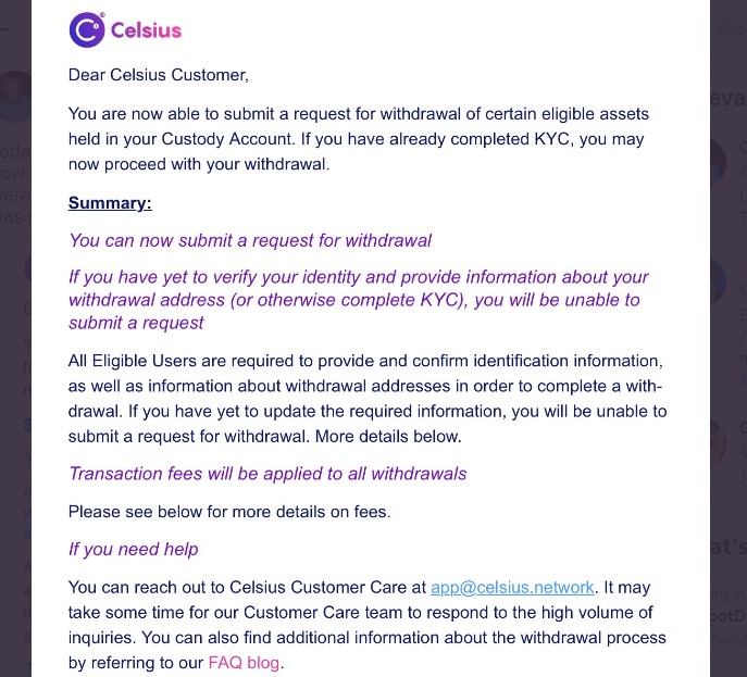 Celsius Custody customers finally begin withdrawals 263 days after freeze 1 fa950c86 f2b7 4f84 a97b 41914cdf3618